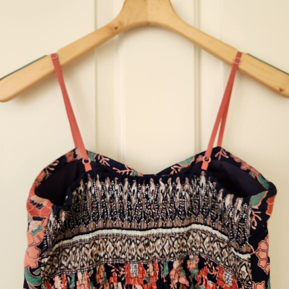 Band Of Gypsies Floral Bustier Mini Dress Navy Coral Boho Cottagecore Cute - Picture 4 of 12